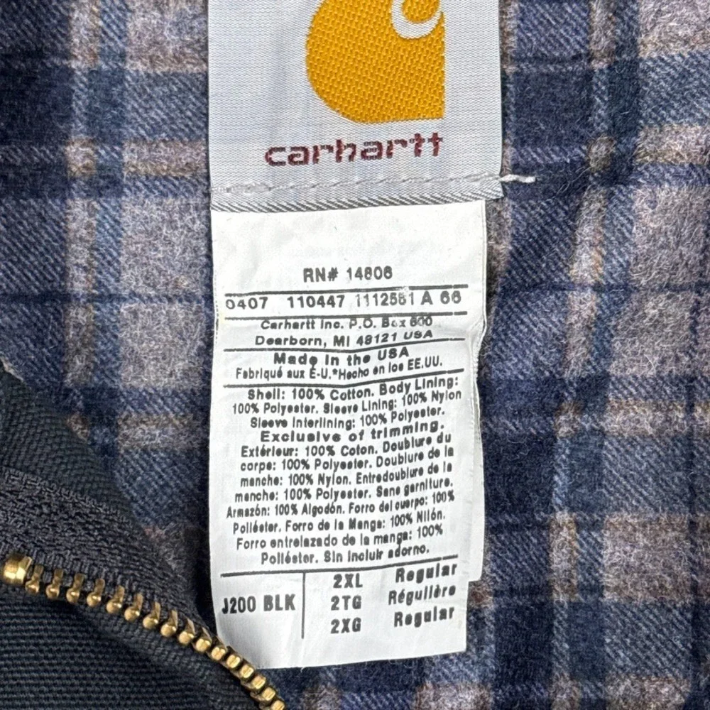 Vintage Carhartt Jacket Mens 2XL Black Detroit J200 BLK‎ Blanket Lined USA Union